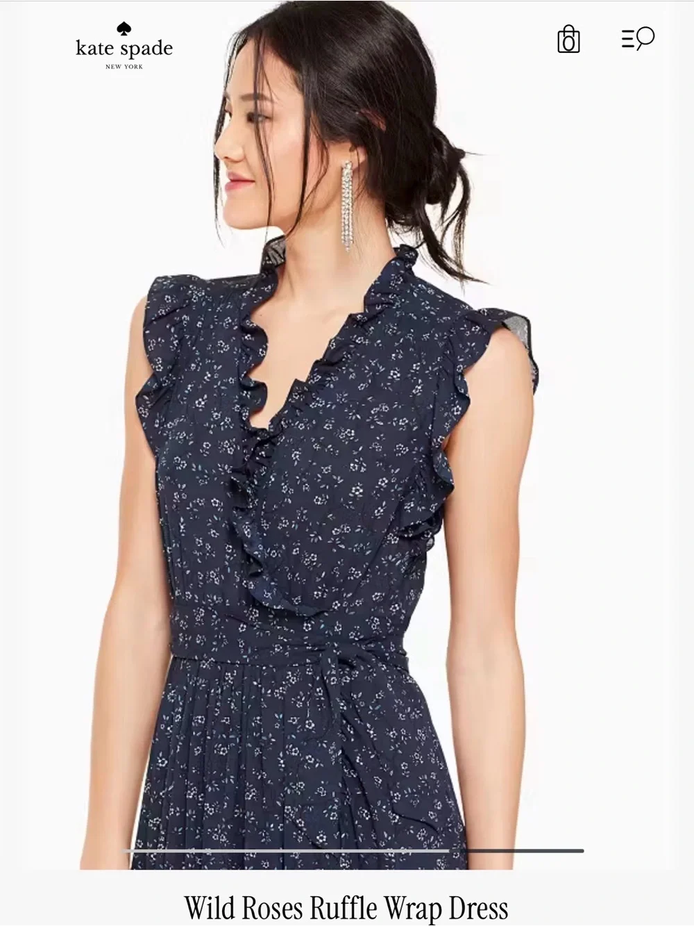 kate spade navy floral ruffle wrap dress with tie waist